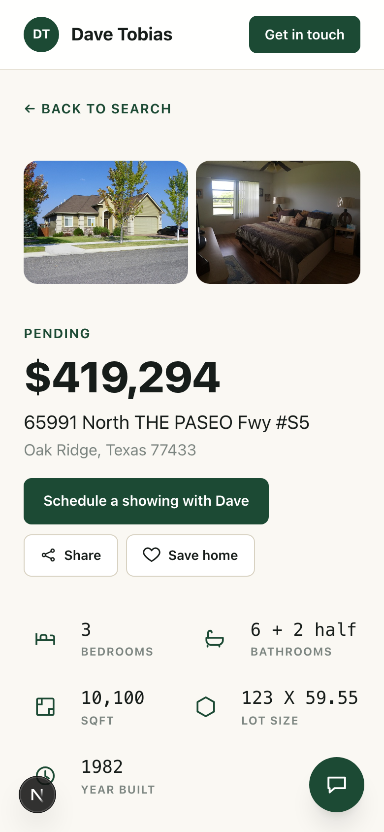 A listing detail page with a showing request