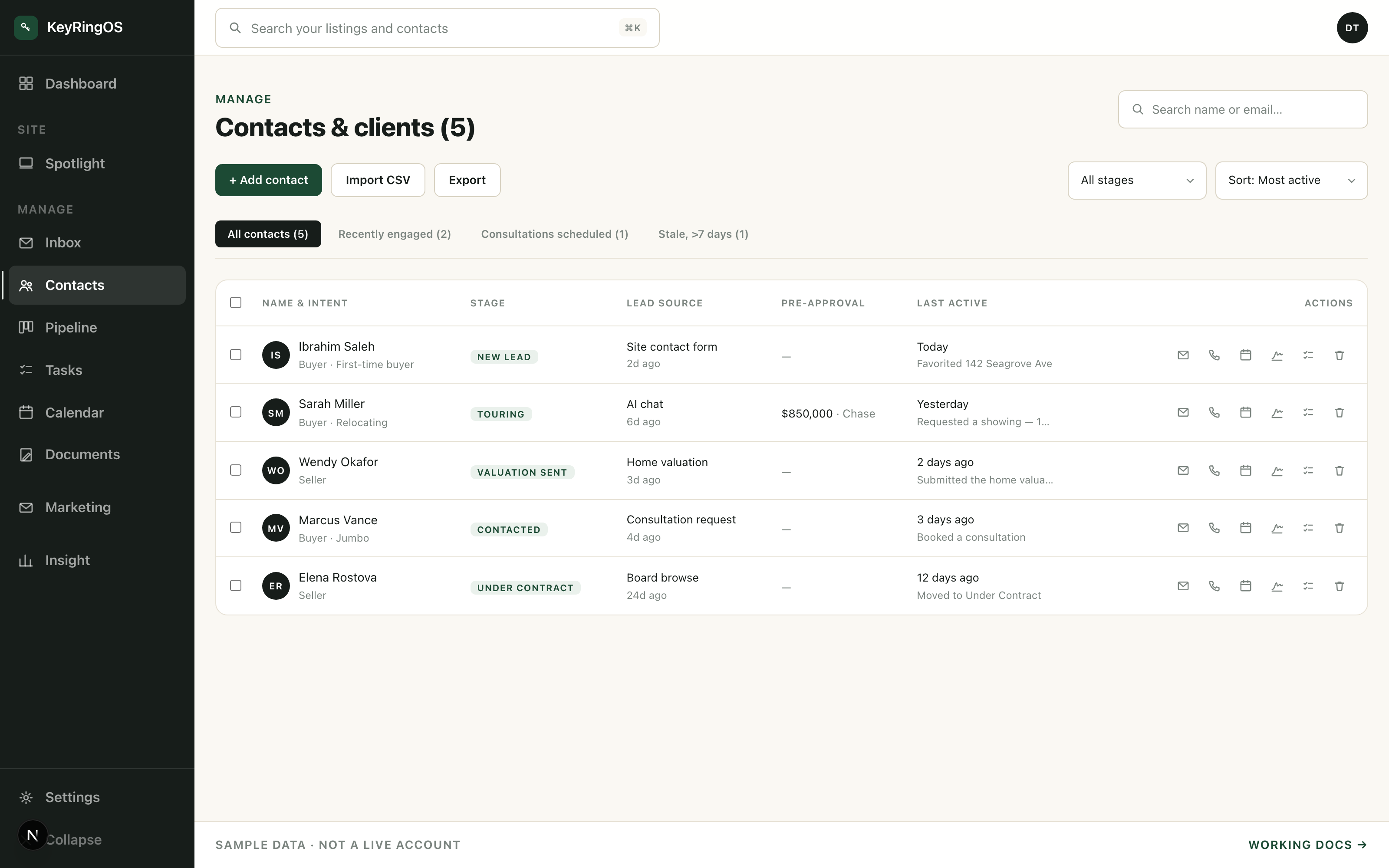 KeyRingOS CRM — contacts and pipeline
