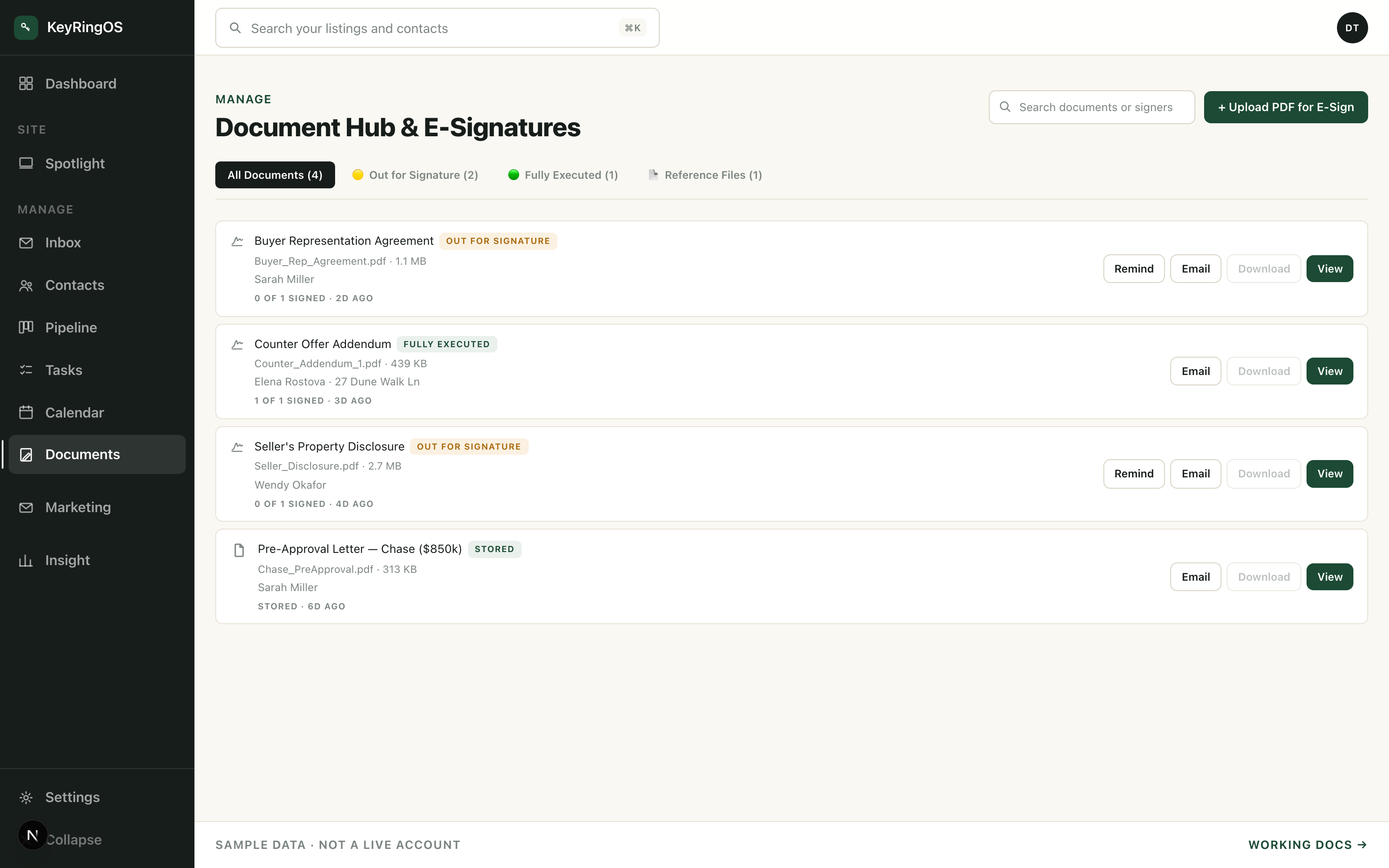 Documents and e-signature